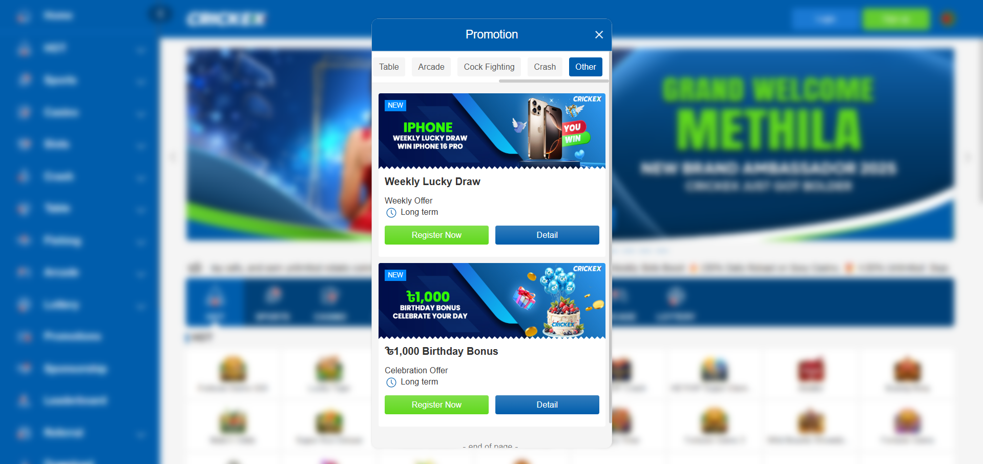 Crickex casino bonuses in Bangladesh